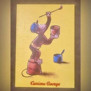 2004 Vintage Target Home Curious George “Paints his room ” 10x14 Wall Hanging